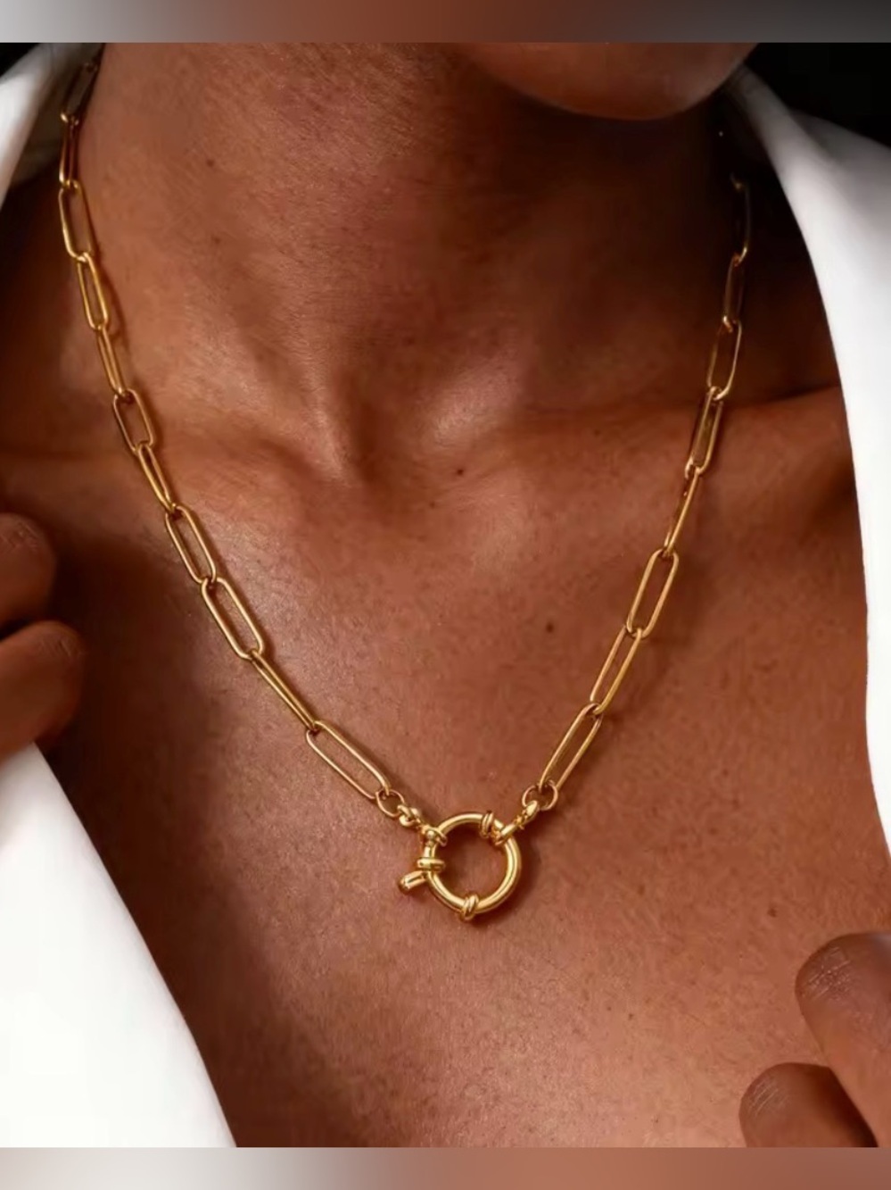 Gold Paperclip Chain Necklace with Spring Ring
